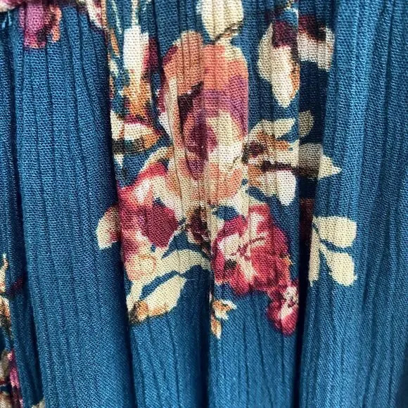 Xhilaration | Teal Floral Maxi Dress Flutter Sleeves Faux Wrap - Picture 9 of 9